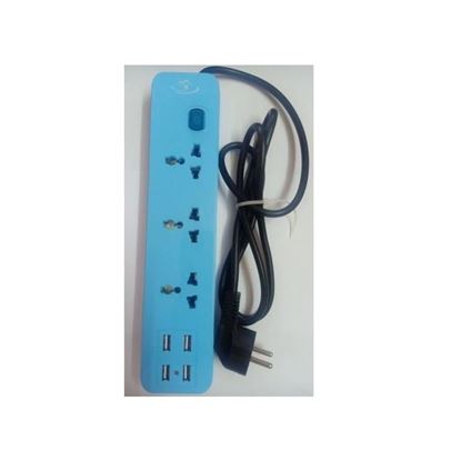 Picture of  YOA 303 - Power Strip - 3 AC & 4 USB Ports -Bright Blue